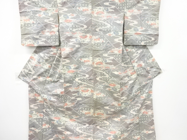 JAPANESE KIMONO / ANTIQUE KIMONO / SILK / FUSHI TSUMUGI / WOVEN FLOWER